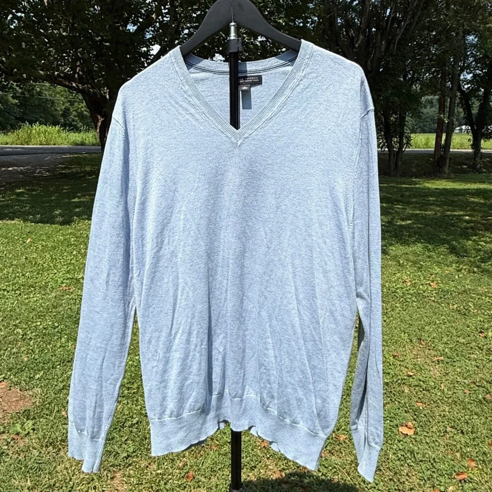 Banana Republic Mens L Blue V-Neck Sweater Silk Cotton Cashmere Luxury Blend